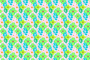 Seamless abstract floral pattern, colorful, creamy pink background painting, for fabric and product prints.
