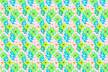 Seamless abstract floral pattern, colorful, creamy pink background painting, for fabric and product prints.