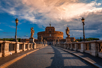 Fototapeta na wymiar Beautiful scenery of Angels Castle in Rome. Bridge to the castle.