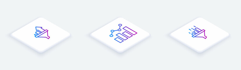 Obraz premium Set Isometric line Sales funnel with chart, Financial growth and . White square button. Vector