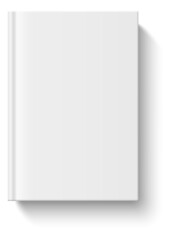 Book cover template. Realistic mockup of blank white hardcover