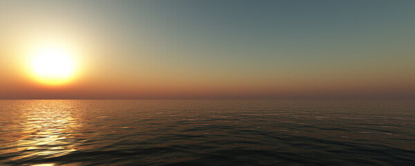 Fototapeta premium sunset sea sun ray clear sky. 3d rendering
