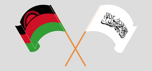Crossed and waving flags of Malawi and Taliban