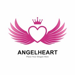 Obraz premium Heart wings with crown vector logo design. Suitable for business, web, decoration, romantic and art