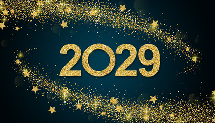 2029 Happy New Year in golden design, Holiday greeting card design