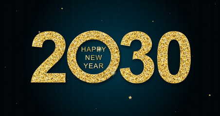 2030 Happy New Year in golden design, Holiday greeting card design - obrazy, fototapety, plakaty