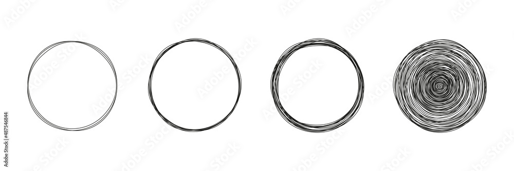 Poster set of continuous line circles. minimalism linear art collection. vector isolated on white.