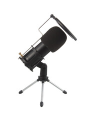 Microphone isolated on white background. Condenser microphone with shock mount.