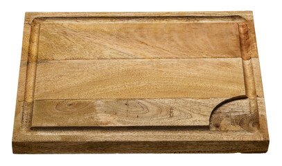 one wooden kitchen cutting board, real photo of isolated object on white background, top angle view