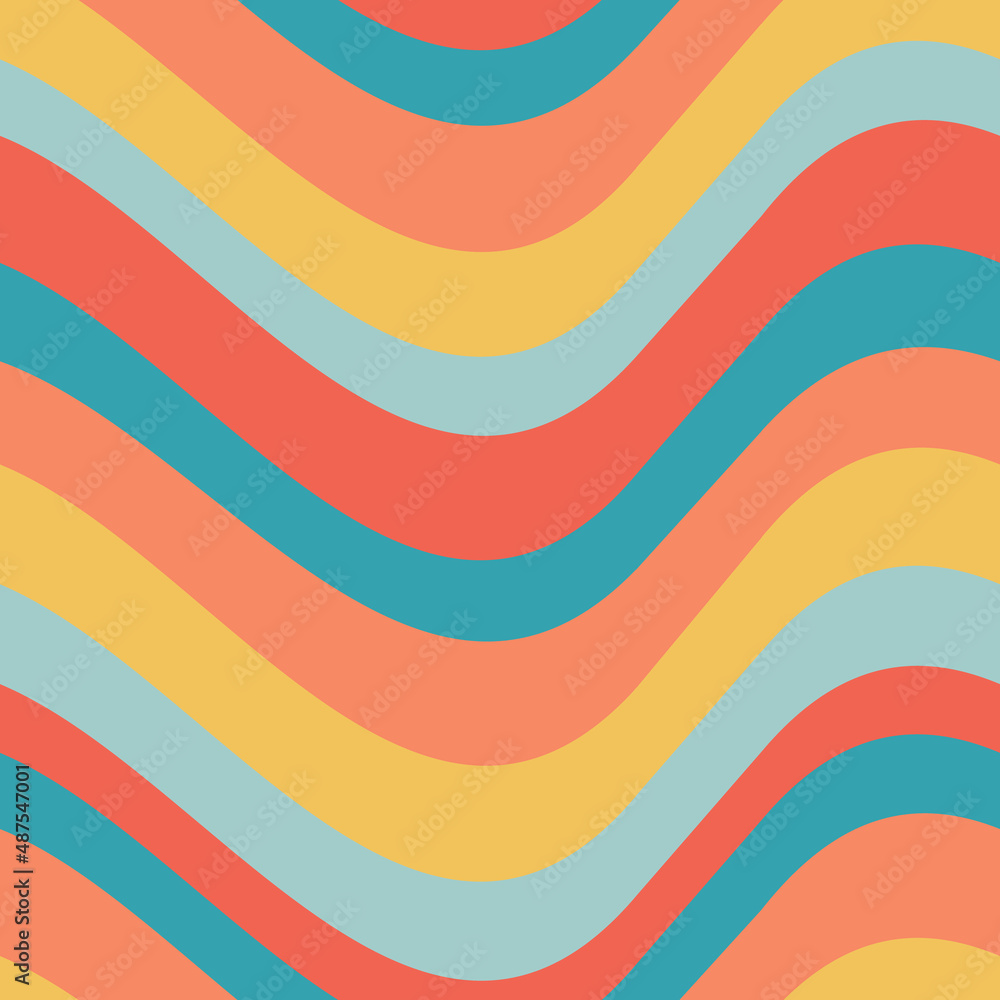 Poster 70s seamless vector pattern with abstract rainbow waves. psychedelic background with colorful wavy l