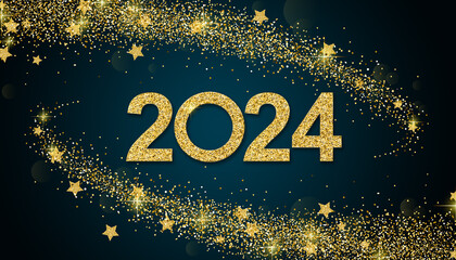 2024 Happy New Year in golden design, Holiday greeting card design