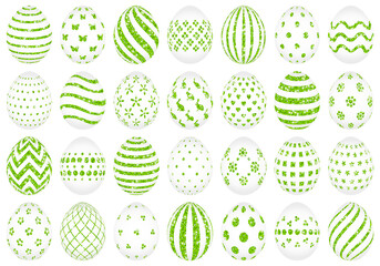 Set Ostereier Muster Glitzer Grün/Weiß