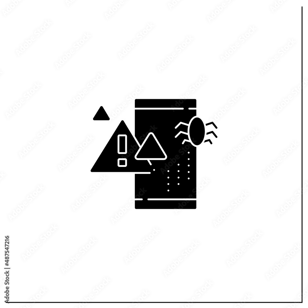 Aufkleber virus notification glyph icon. virus on phone message. error message. exclamation pointer. warnings 