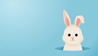 Easter banner template with bunny and space for text, greeting card with rabbit