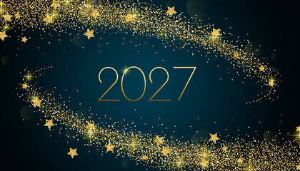 2027 Happy New Year in golden design, Holiday greeting card design