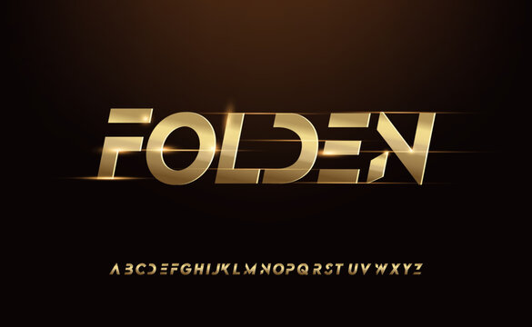 Elegant luxury golden colored metal chrome alphabet font- Golden typography alphabet design- Gold Alphabets