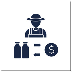 Business glyph icon. Agronomist sell dairy products. Smart farm concept. Filled flat sign. Isolated silhouette vector illustration