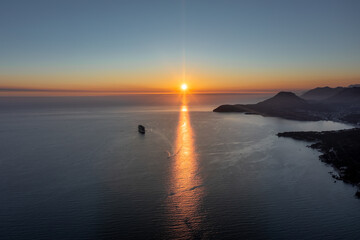 Obraz premium Sunset on Adria Sea (Montenegro Croatia Albania) Drone Aerial Shot DJI Mavic 2 Pro