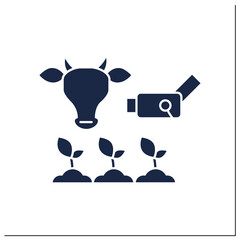 CCTV glyph icon. Wireless technology for CCTV. Monitoring of plants and domestic animals. Smart farm concept. Filled flat sign. Isolated silhouette vector illustration