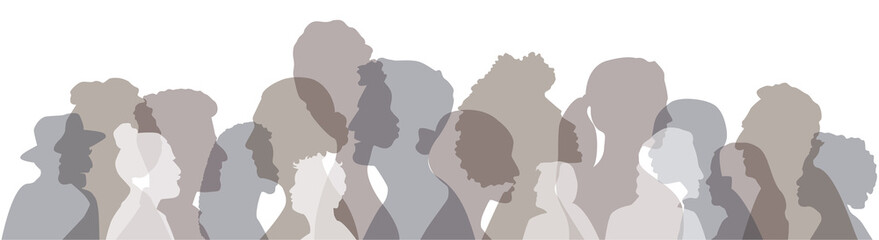 People of different ethnicities stand side by side together. Flat vector illustration.