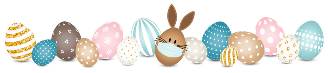 Hasenei Maske & Ostereier Muster Banner Retro/Gold