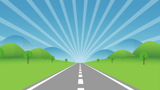 4K animation of moving forward on a straight road
