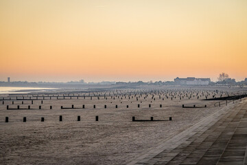 Sunset over Dymchurch beach, Kent England