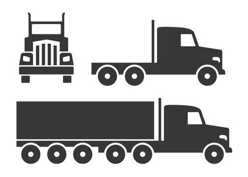 Semi trailer truck icon isolated on white background -  front view and side view