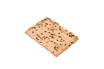 rectangular loaf with sunflower and sesame seeds isolated on white background