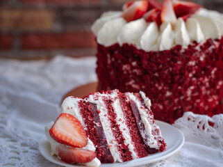 Red velvet cake with strawberries