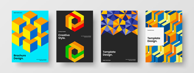 Obraz premium Modern presentation A4 design vector template set. Bright mosaic tiles corporate identity layout bundle.
