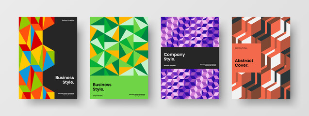 Simple company identity design vector layout set. Original geometric hexagons flyer concept composition.