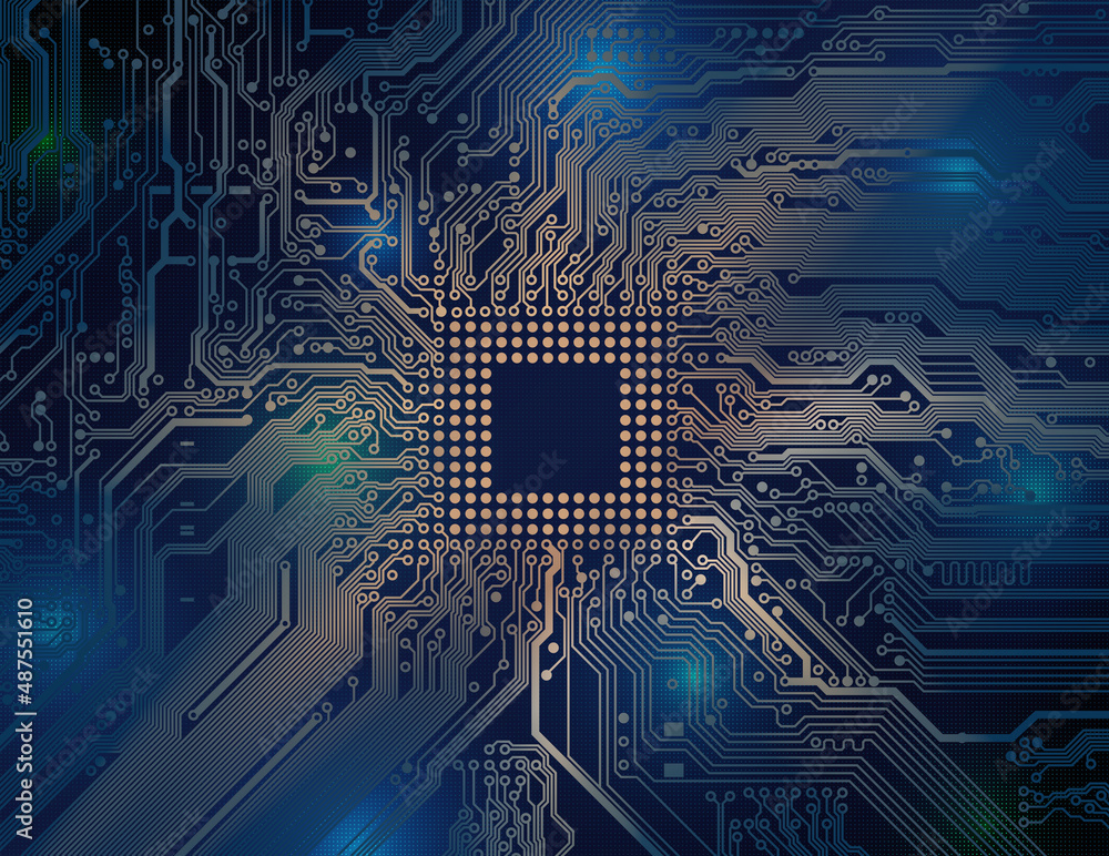 Fototapete printed circuit board, motherboard. abstract technological background, microchip. analog circuit. co