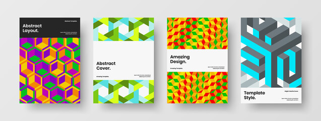 Fototapeta premium Amazing mosaic shapes corporate brochure illustration set. Premium book cover A4 design vector concept composition.