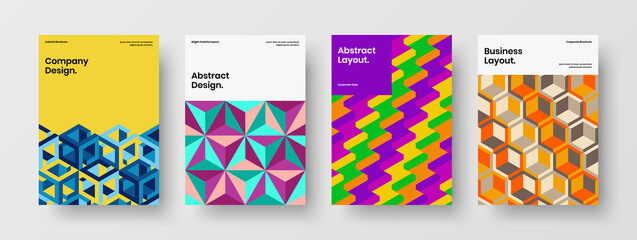 Minimalistic book cover design vector concept collection. Simple mosaic shapes postcard template bundle.