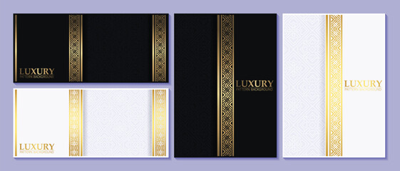 black and gold geometric pattern cover and card