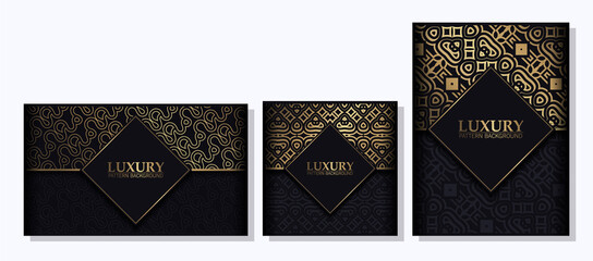 Black and gold geometric pattern cover and card