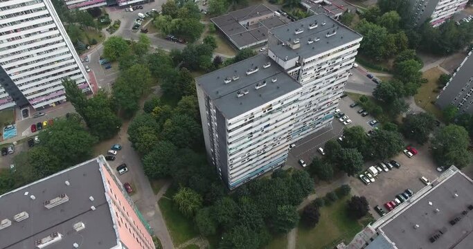 Dynamic Revealing Drone Shot Of Big Communist Residental Area 4K