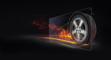 strong auto tires modern diagnosis. Burning car tire at high speed © Igor Link
