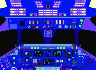 Spaceship cabin from inside, vector illustration