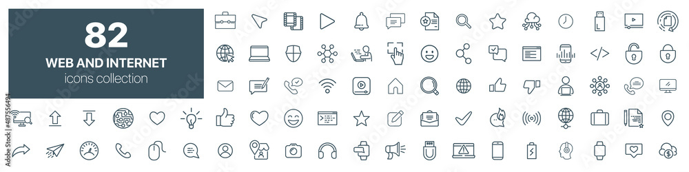 Fototapete Web and internet line icons collection. Big UI icon set. Thin outline icons pack. Vector illustration eps10