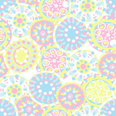 Original vector seamless pattern with doodle circles in the ethnic style of India, Persia and other Arab and Eastern countries. Variegated and multi-colored ornament for printing on fabrics