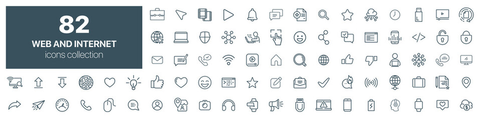Fototapeta na wymiar Web and internet line icons collection. Big UI icon set. Thin outline icons pack. Vector illustration eps10