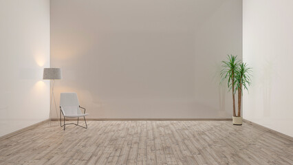 3d render digitally generated image of bright white modern interior living room mockup, 3d empty room illustration, living room design with oak floor