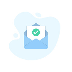 Open envelope with check document icon in excellent flat design. Vector illustration eps10 - obrazy, fototapety, plakaty