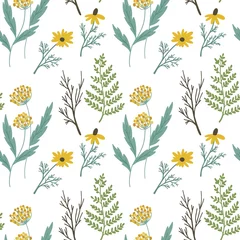 Gordijnen Seamless pattern of wild flowers. Vector illustration. Floral ornament. © Katia
