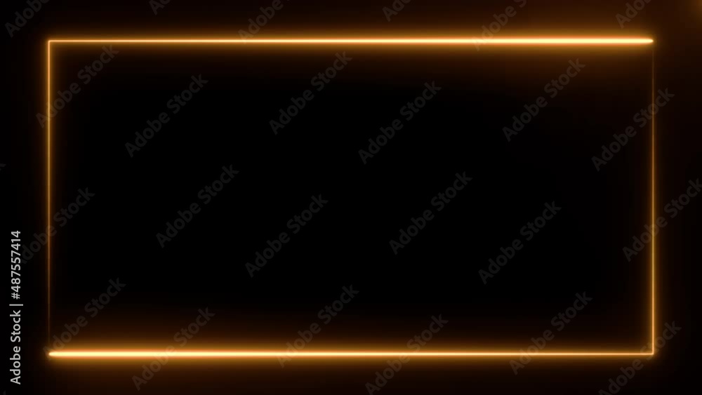 Aufkleber bright orange neon rectangle frame at the screen edge formed by a couple of moving lines on black ba