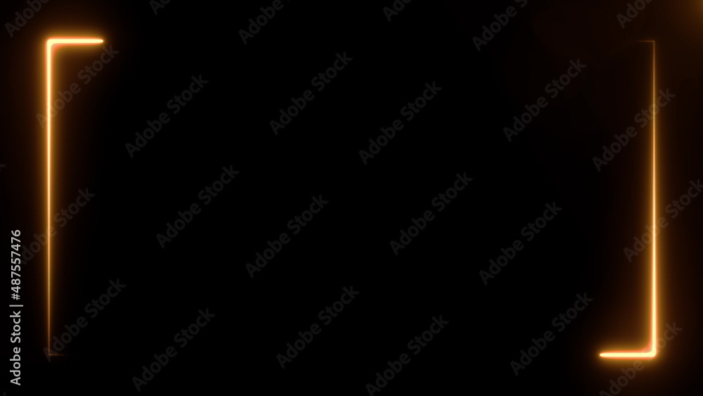 Aufkleber bright orange neon rectangle frame at the screen edge formed by a couple of moving lines on black ba