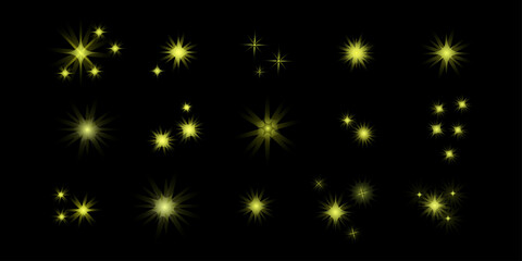 Set of Stars Yellow silhuoette on black background vector eps 10