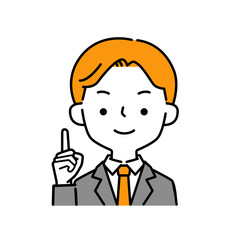 ナンバーワンポーズの笑顔のビジネスマンのシンプルなイラストアイコン